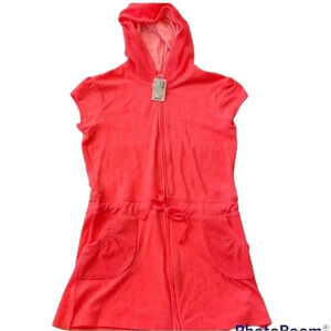 Justice swim coverup Bright coral Terry cloth Full zip NWT Girls 14